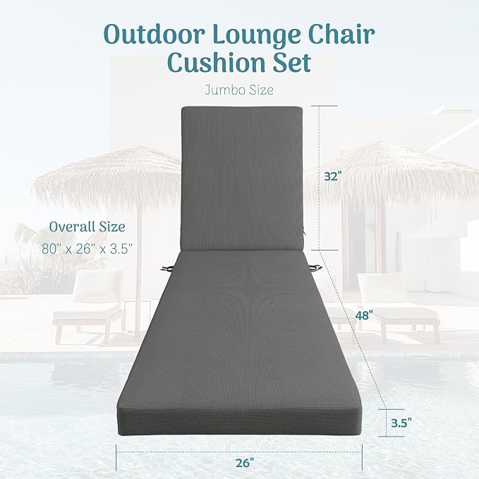Codi Chaise Lounge Cushions Outdoor, Pool Lounges Chair Cushion Set, Waterproof - Image 3