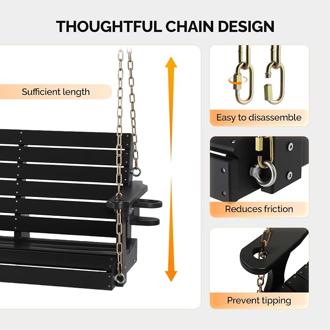 VINGLI Heavy Duty 1600 LBS HDPE Porch Swing Outdoor - Image 6