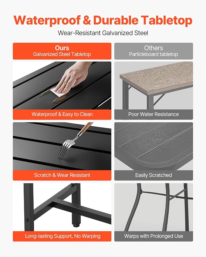VEVOR Outdoor Bar Table, 39.4 x 15 in Patio Bar Table, Waterproof Top & Sturdy - Image 6
