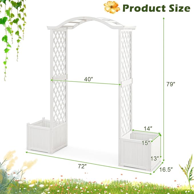 Giantex Garden Arbor with Planter, Wooden Planter Arch with Trellis, Outdoor - Image 4