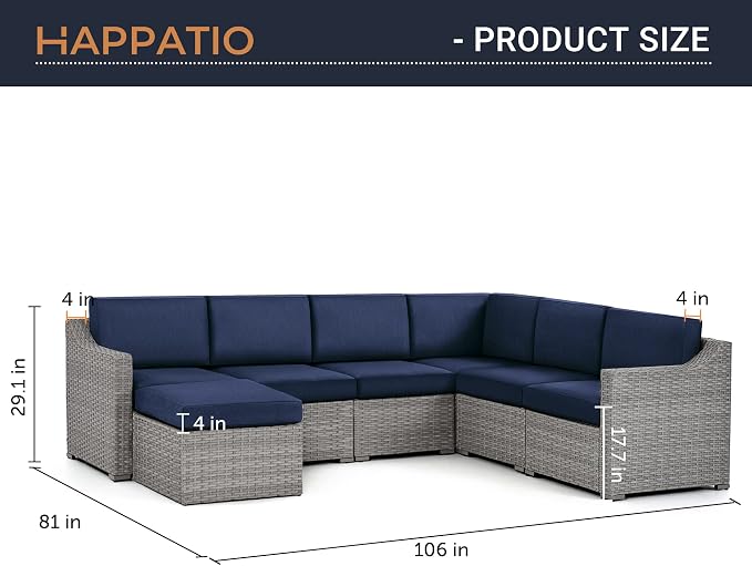 HAPPATIO 7 Piece Patio Conversation Set, Rattan Wicker Outdoor Sectional Sofa - Image 6
