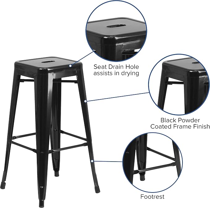 Flash Furniture Lily 4 Pack Commercial Grade 30" High Backless Black Metal - Image 6