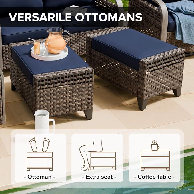 COOS BAY Modern 2 Piece Wicker Outdoor Ottomans, Patio Ottoman Foot Rest Set - Image 6