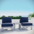 Modway Shore 3-Piece Aluminum Outdoor Patio Furniture Set in Silver Navy by Modway