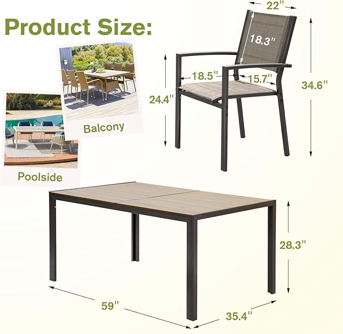 Homall Patio Dining Set 7 Pieces Outdoor Furniture - Image 7
