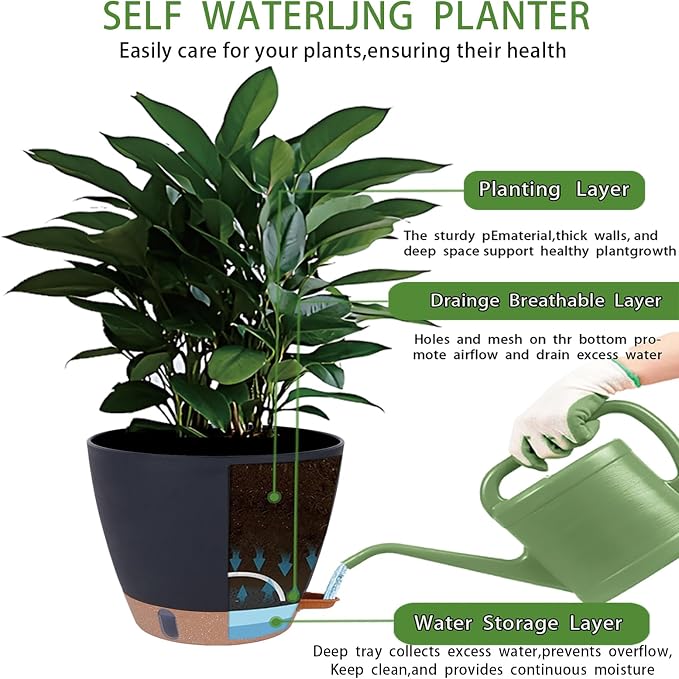 Self-Watering Plant Pots for Indoor Plants: 8/10/12 Inch Large Plastic Planter - Image 4