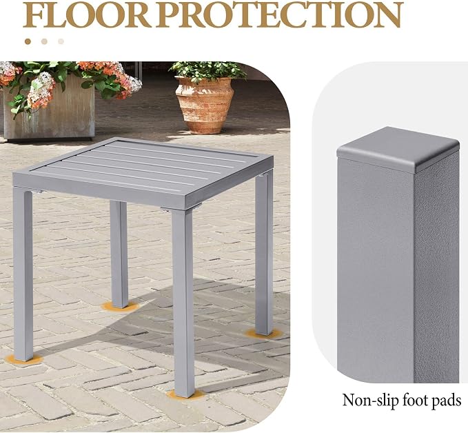 Crestlive Products Outdoor Side Table Set of 2, Small Square Metal End Table - Image 5