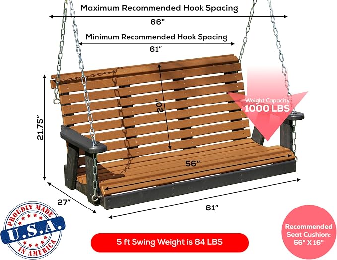 Poly Lumber Wood 5FT Porch Swing Amish Craftsmandship Made in USA HDPE - Image 2