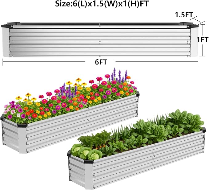 2 Pack 6x1.5x1FT Galvanized Metal Raised Garden Bed Kit - Image 3