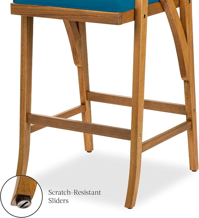 Best Choice Products Set of 2 Outdoor Acacia Wood Bar Stools Bar Chairs - Image 7