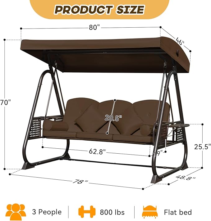 3 in 1 Outdoor Porch Swing - Image 8