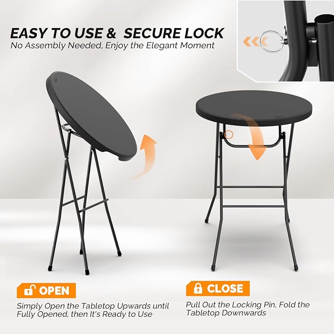 Bonnlo 32" Cocktail Table High Top Table, Folding Round Table Bar Height - Image 5