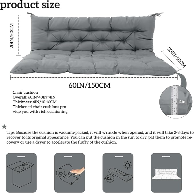 Outside Benches Cushion with Backrest, Thicken Waterproof Swing Cushions 2/3 - Image 5