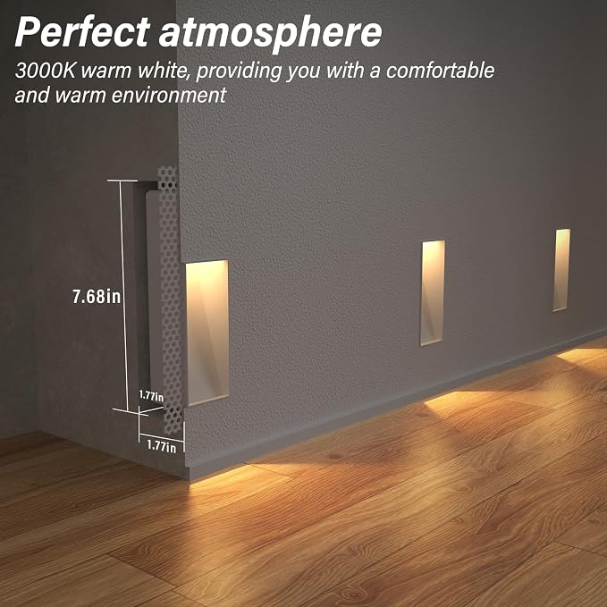 12 Pack Trimless Recessed Step Lights, 2W 3000K Warm White Wall Light, Indoor - Image 3