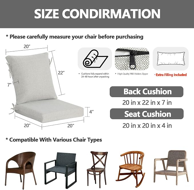 Goodgoods 20 x 42 Outdoor Patio Chair Cushion 2-Pack, 1000+Hours Fade-Resistant - Image 2