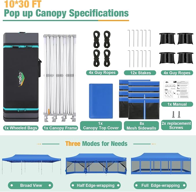 COBIZI 10x30 Canopy Tent, Heavy Duty Pop up Canopy - Image 4