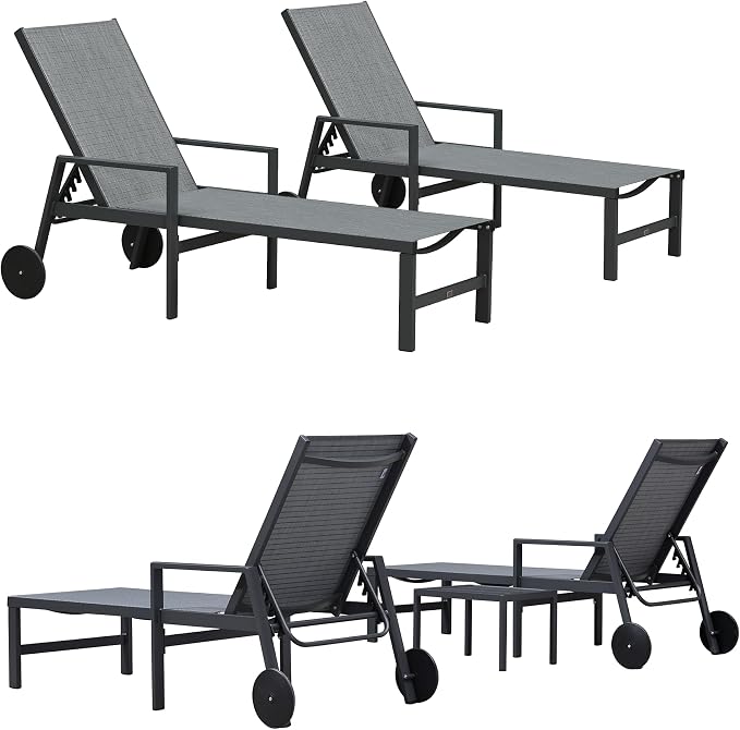 PURPLE LEAF Outdoor Chaise Lounge 4 Pieces Aluminum Recliner Chair by PURPLELEAF