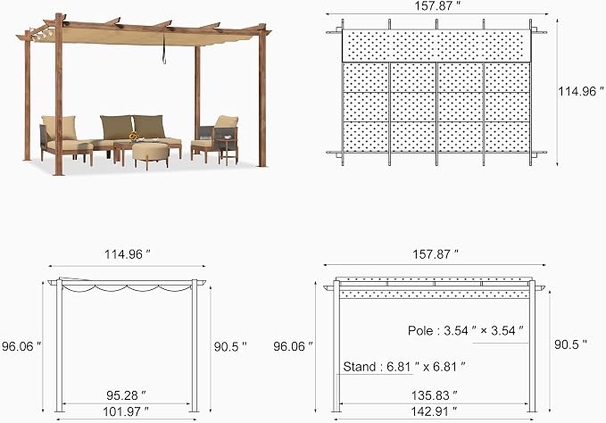 PURPLE LEAF 10' x 13' Outdoor Retractable Pergola - Image 9
