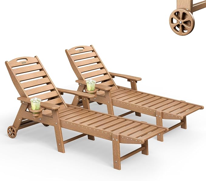 Lounge Chair Outdoor Set of 2, HDPE Chaise Lounge Outdoor, Pool Lounge Chair by Suunyn
