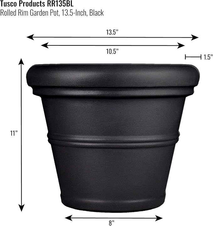 Tusco Products RR135BK Classic Rolled Rim Garden Planter - Image 2