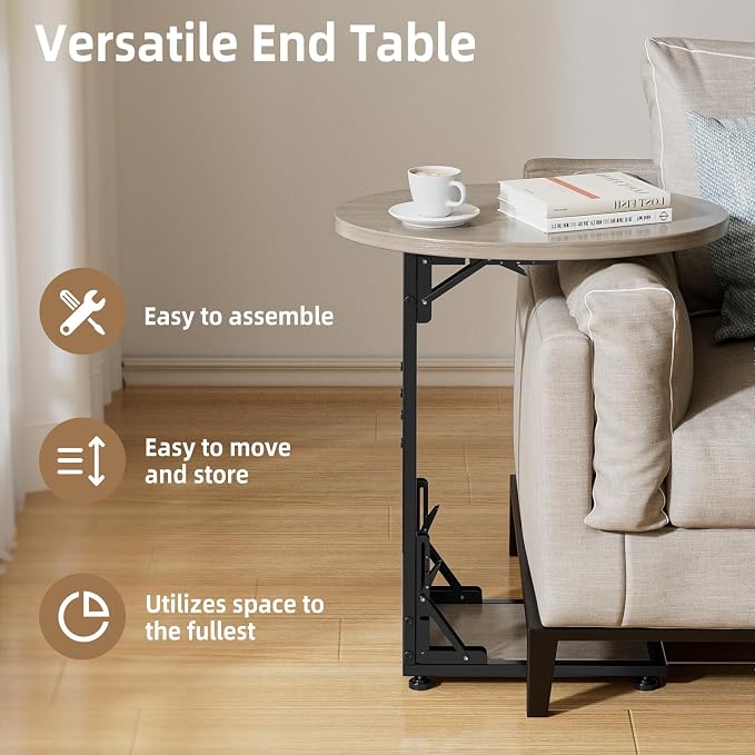 Elbourn Folding Side Table End Couch Tables, Metal Frame C-Shaped TV Stand - Image 5