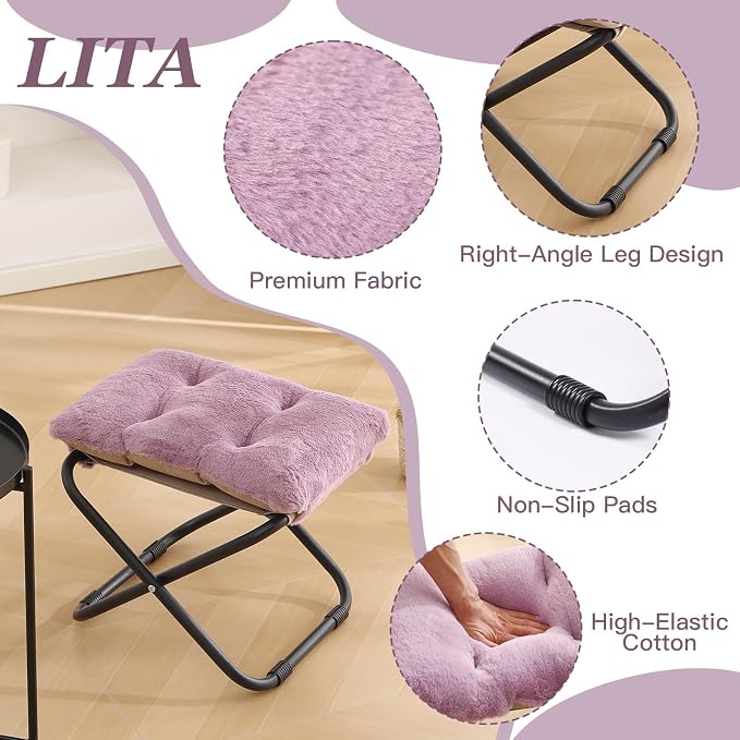 LITA Folding Footrest Stool, Portable Ottoman Foot Rest, Upholstered Small - Image 4