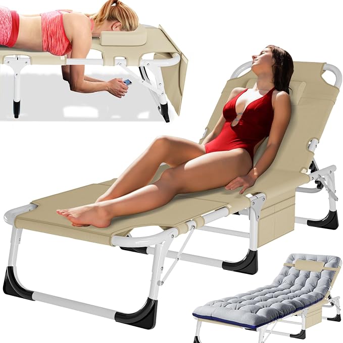 MOPHOTO Beach Lounge Chair, 5-Position Adjustable Tanning Chair by MOPHOTO