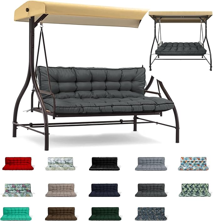 Waterproof Porch Swing Cushion Replacement, Thick 4" 2–3 Seat Outdoor Swing by RUFXIEZW