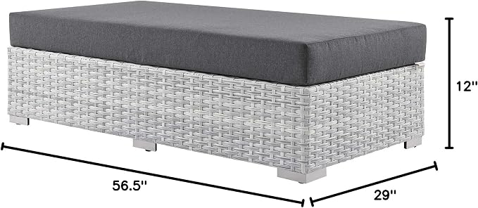 Modway Convene Wicker Rattan Outdoor Patio Rectangular Ottoman in Light Gray - Image 3