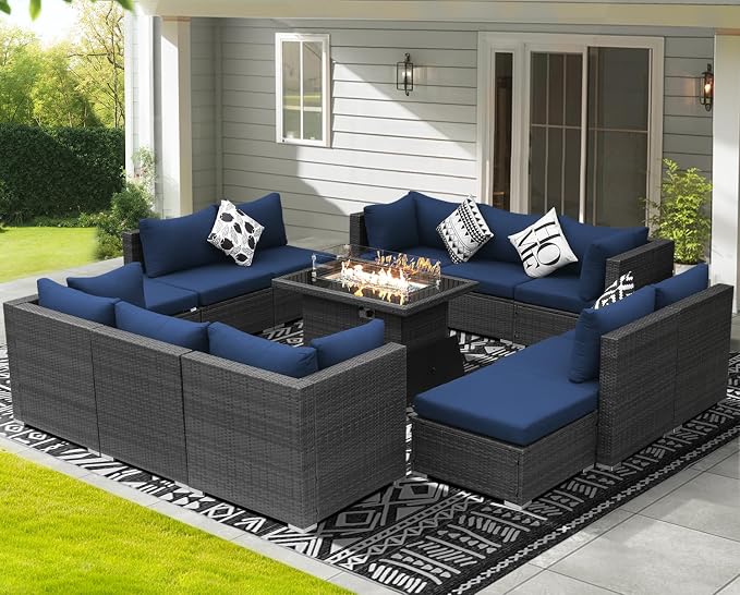 NICESOUL 13 Piece Patio Furniture w/Fireplace, Elegant Outdoor Seating w/Firepit - Image 3