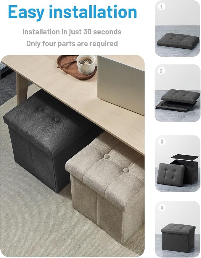AmasSmile Storage Ottoman Folding Foot Rest Stool, 17 inches Linen Footstool - Image 5