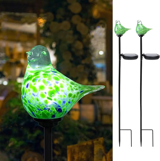 Bshine Solar Garden Decoration Outdoor Green Bird Lights, 2 Pack Hand Blown by Bshine