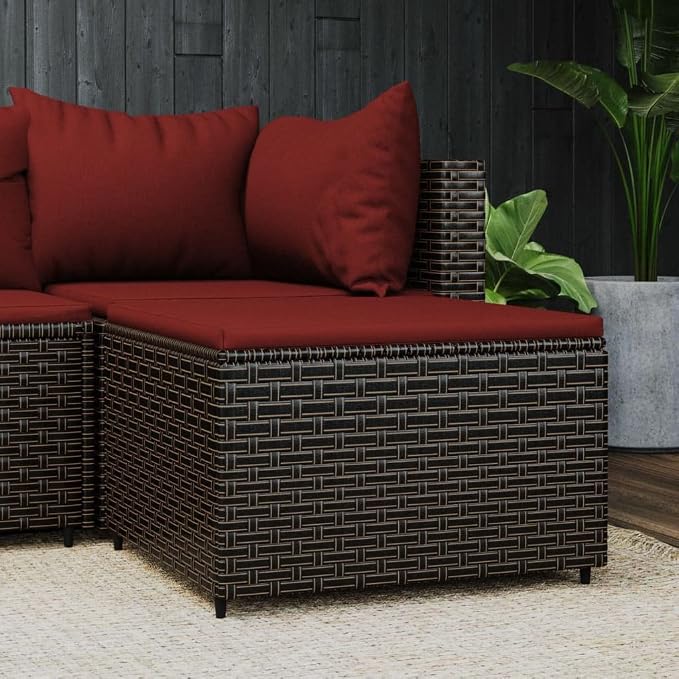 vidaXL Patio Footrest with Cushion Brown and Cinnamon Red - Image 2