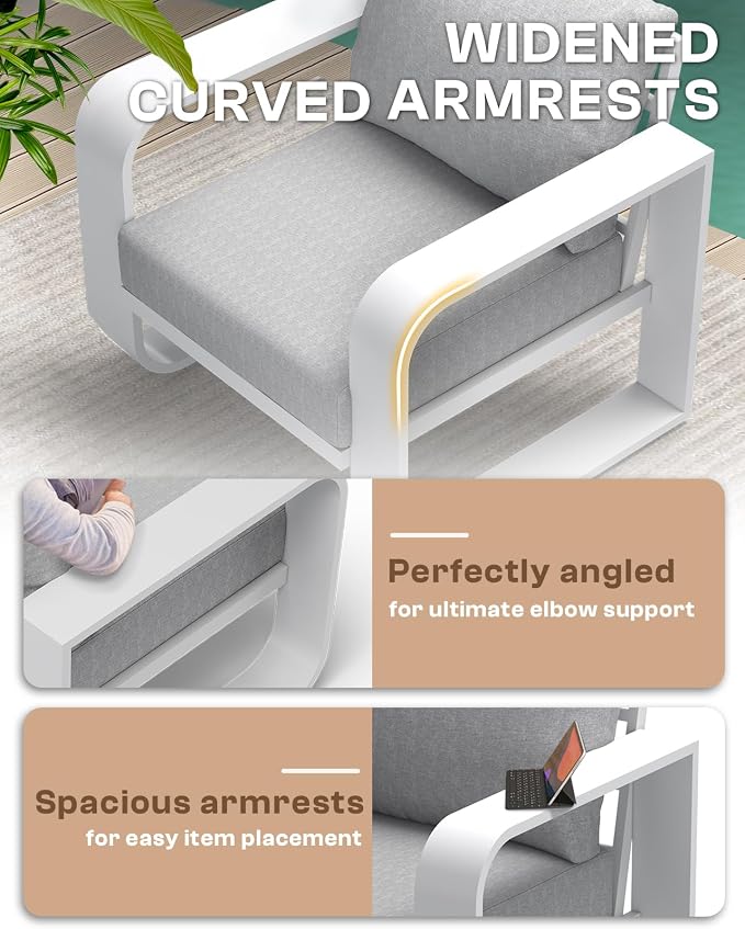 Aluminum Outdoor Sofa Bistro Set, Oversized Patio Conversation Sets Widened - Image 2