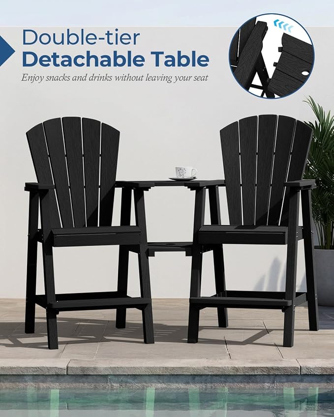 Ciokea Tall Adirondack Chairs Set of 2, HDPE Outdoor Adirondack Bar Stools - Image 4