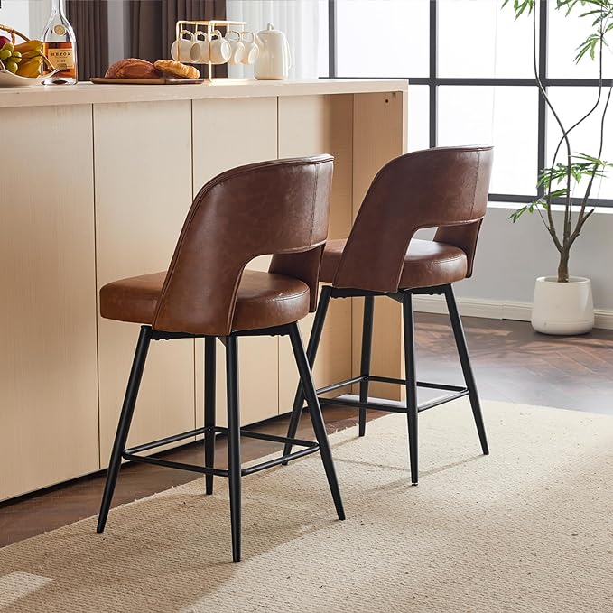 VINGLI Bar Stools Set of 2, Upholstered Barstools - Image 8