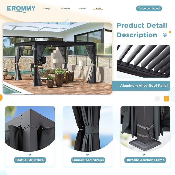 EROMMY Louvered Pergola 10' x 10' Outdoor Hard Top Pergola - Image 6