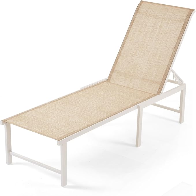 Outdoor Pool Lounge Chairs, Aluminum Patio Lounge Chairs, Five-Position by RICNOD