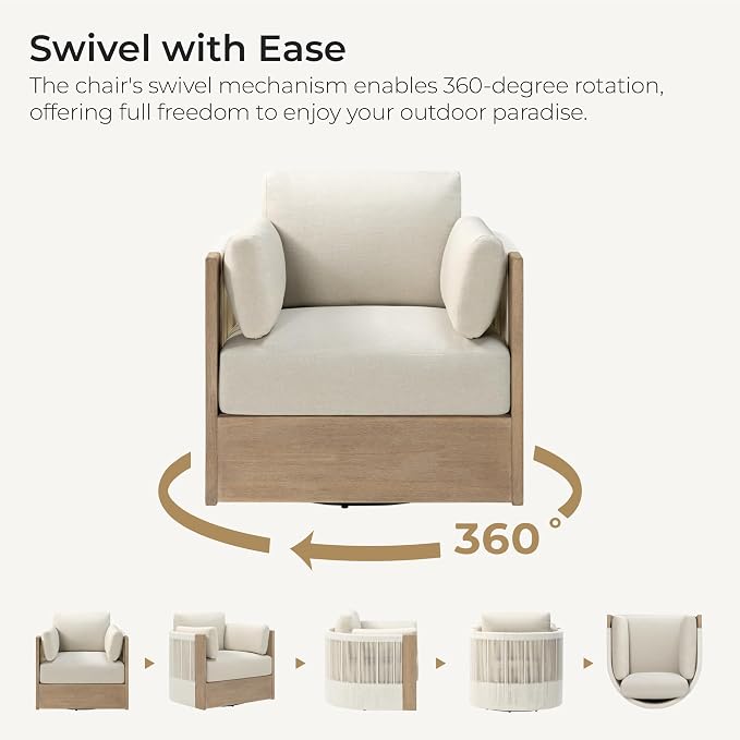 CHITA Boho Patio Rattan 360° Swivel Chair, Outdoor Wicker Furniture - Image 2