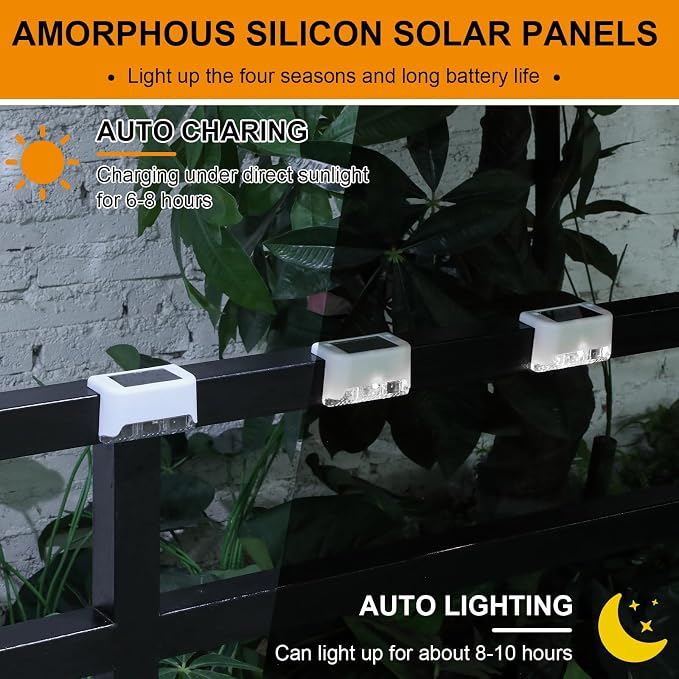 Geelin 32 Pcs Solar Deck Lights Outdoor, Waterproof LED Solar Step Fence Lights - Image 5