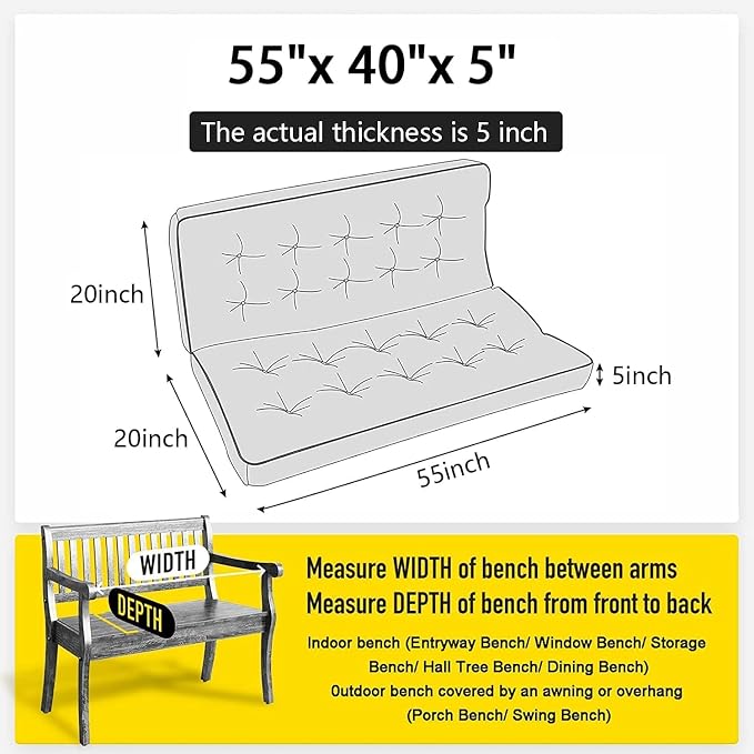 Outside Benches Cushion with Backrest, Thicken Waterproof Swing Cushions 2/3 - Image 6