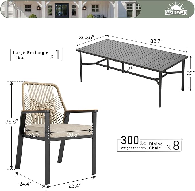 9 Pieces Patio Dining Set, 8 x Woven Rattan Chairs - Image 3