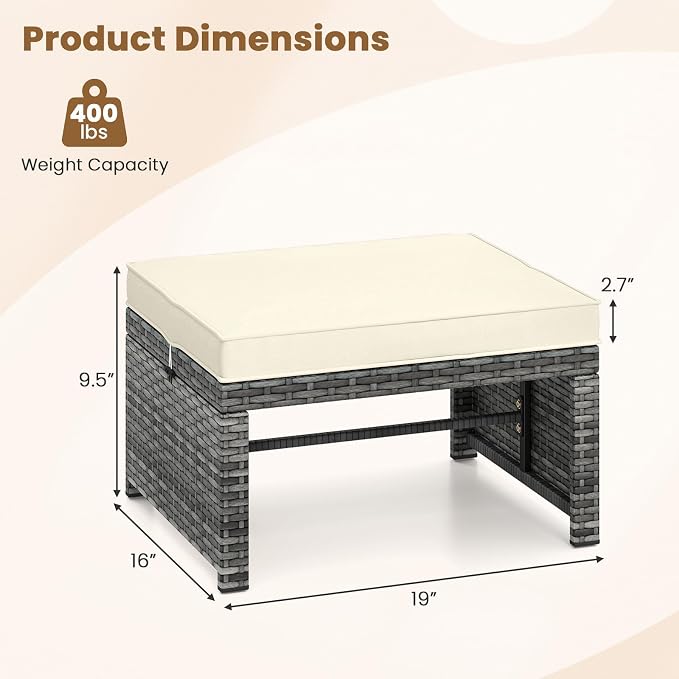 Tangkula 2 Pieces Patio PE Rattan Ottomans, and Yard - Image 3