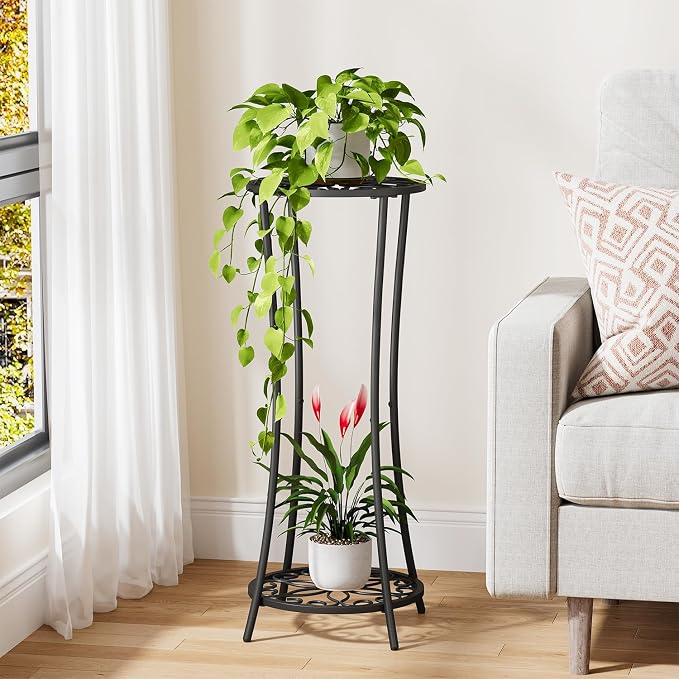 YINMIT Plant Stand Indoor Outdoor, 2 Tier Metal Potted Holder Rack, Flower Pot - Image 2
