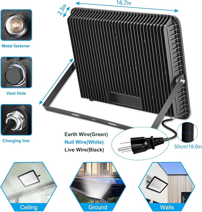 300W LED Flood Light Outdoor, 2000W Equivalent 5000K Daylight White Super - Image 2