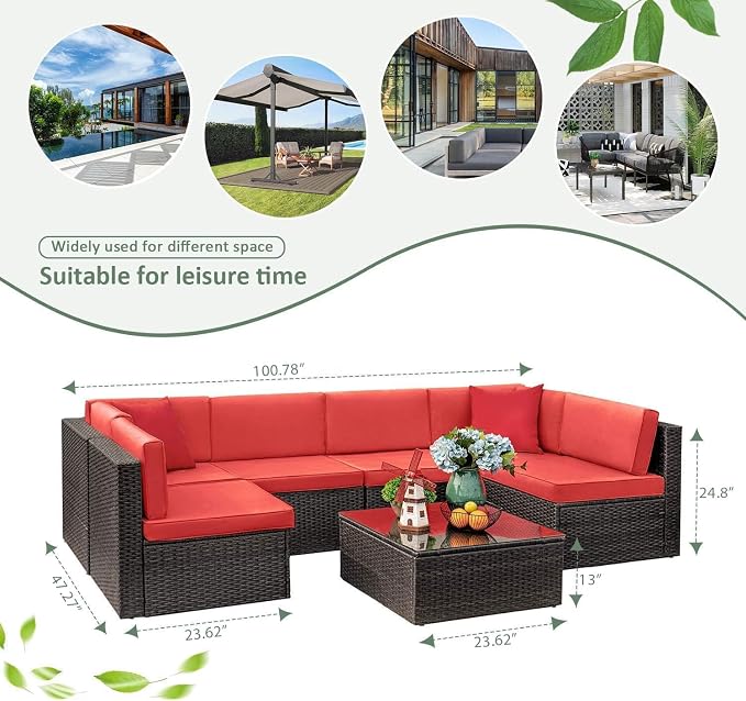 Devoko 7 Pieces Outdoor Sectional Sofa Patio Furniture Sets Manual Weaving - Image 3