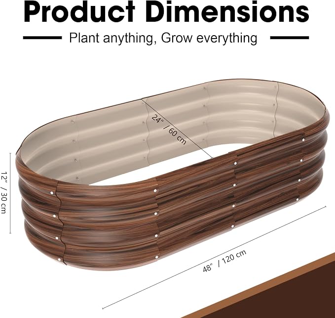 4x2x1ft Oval Galvanized Raised Garden Bed Outdoor 9-in-1 Large Metal Modular - Image 2