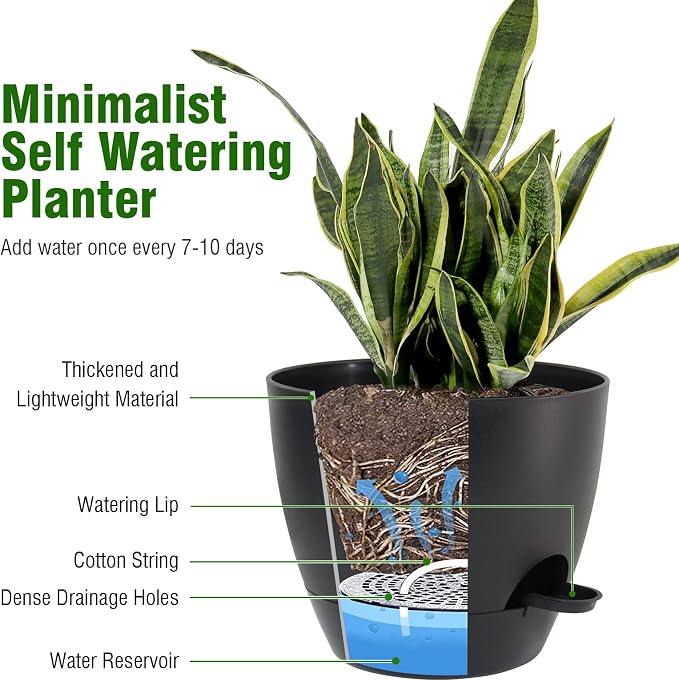 Large Self Watering Pots, 12/10/9 Plastic Planters - Image 3