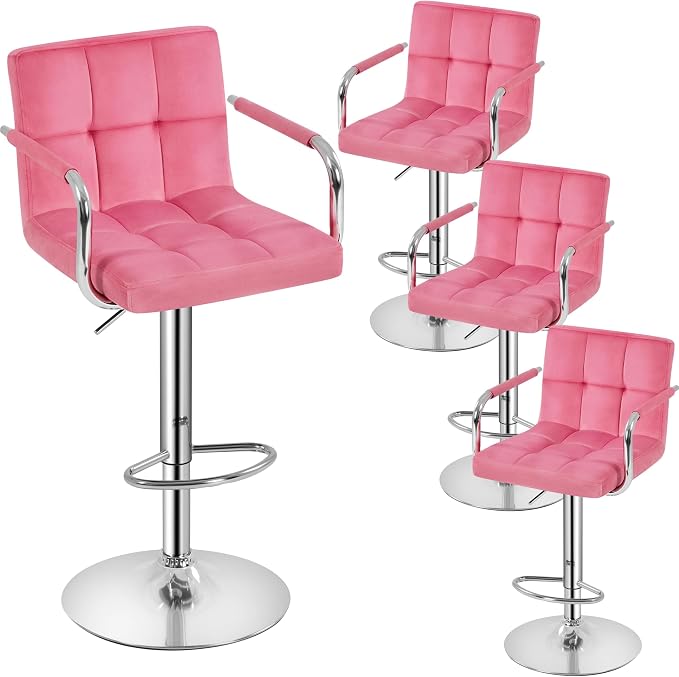 Yaheetech Bar Stools Set of 4, Velvet Fabric Swivel Barstools, Height by Yaheetech