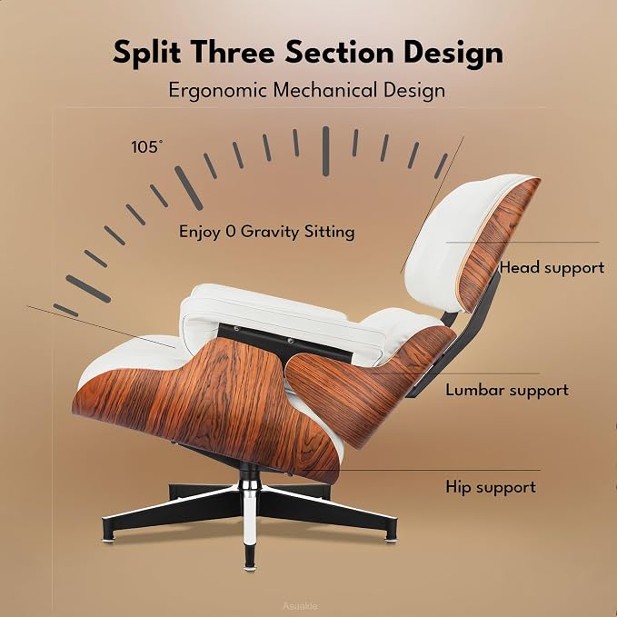 Top Grain Leather, Mid Century Chaise Lounge Chair and Ottoman, Modern Chair - Image 7